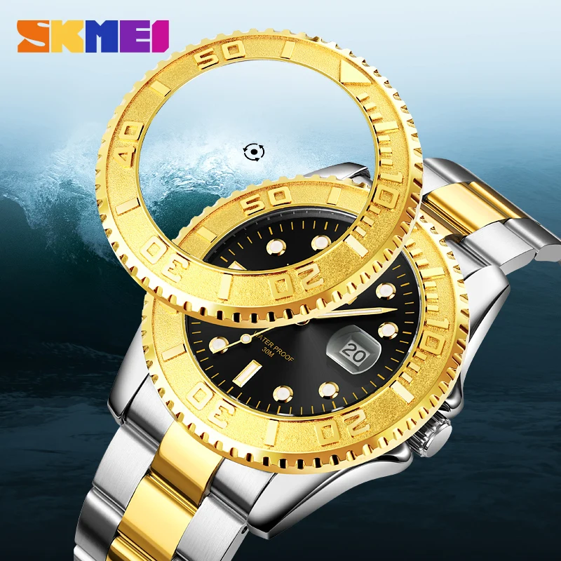 Luxury Stainless Steel Quartz Watch Top Brand SKMEI Men\'s Watches Calendar Simple Wristwatch Business Dress Clock Original Hour