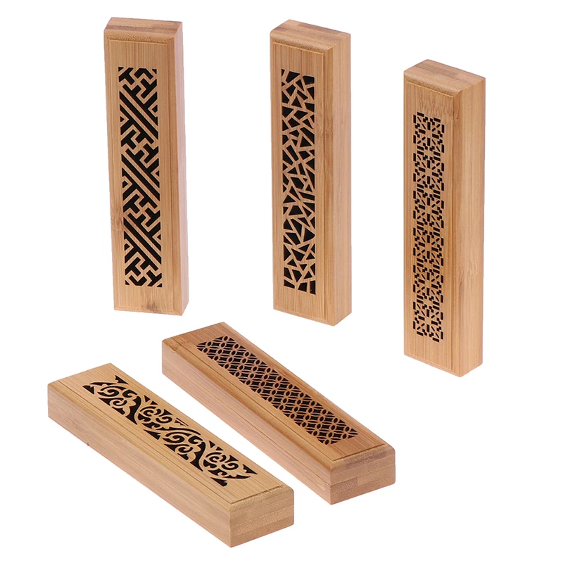 1Pc Bamboo Wood Incense Stick Holder Burning Joss Insence Box Burner Ash Catcher