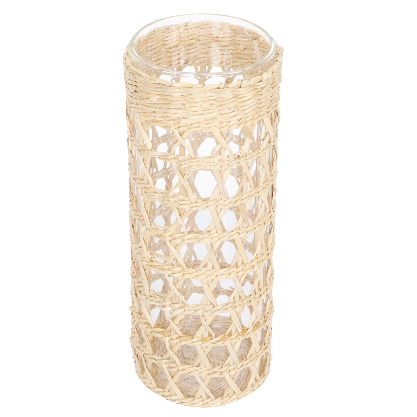 Aromatherapy Glass Cup Straw Weaving Decorative Holder Home Wedding Party Decor Elegant Mosaic Surface Design