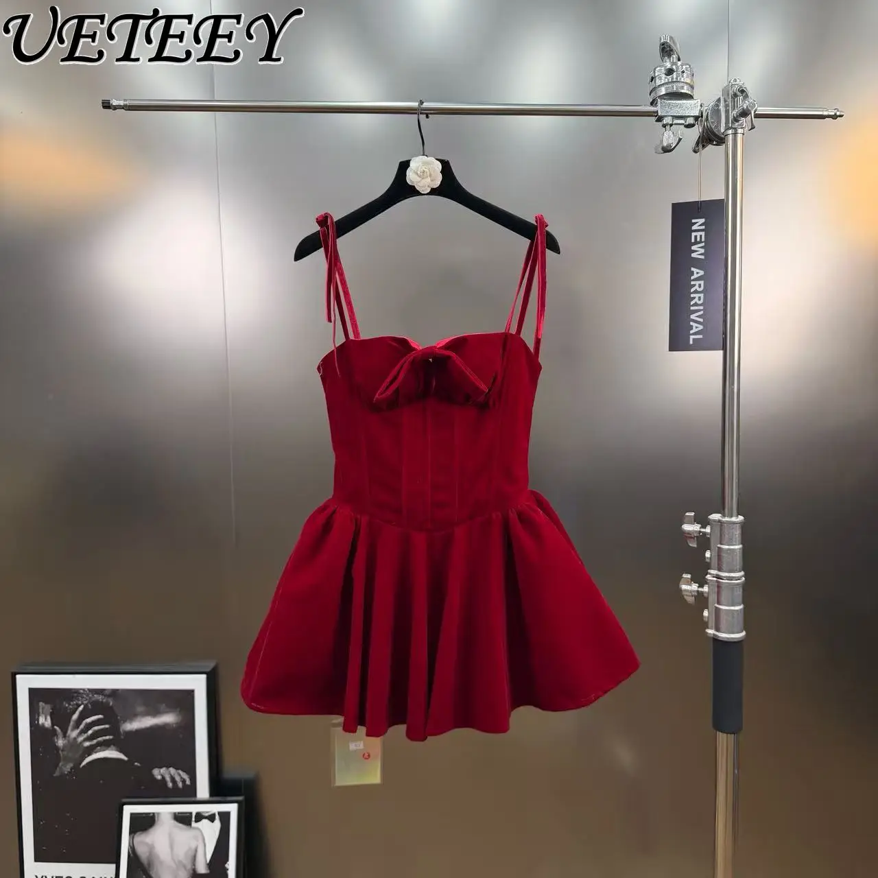 

2026 Весеннее красное платье на бретелях во французском стиле, милое платье принцессы с бантом на талии, праздничное платье, женское свадебное красное платье с тонкой талией