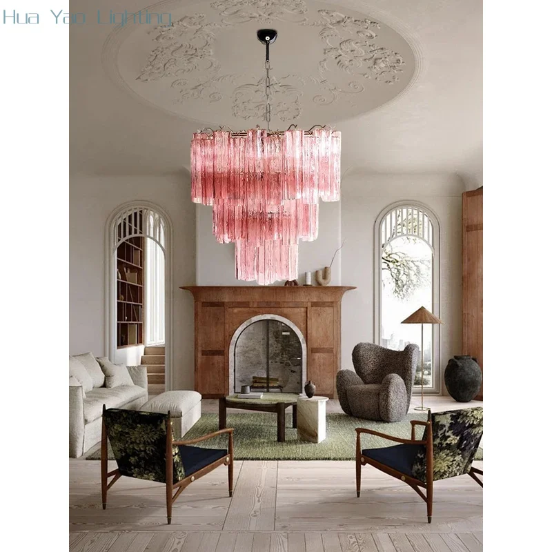 Transform Your Living Room With Our French E14 Pink Glass Tube Chandelier Elegant Design Gold Silver Hardware Dimming Function