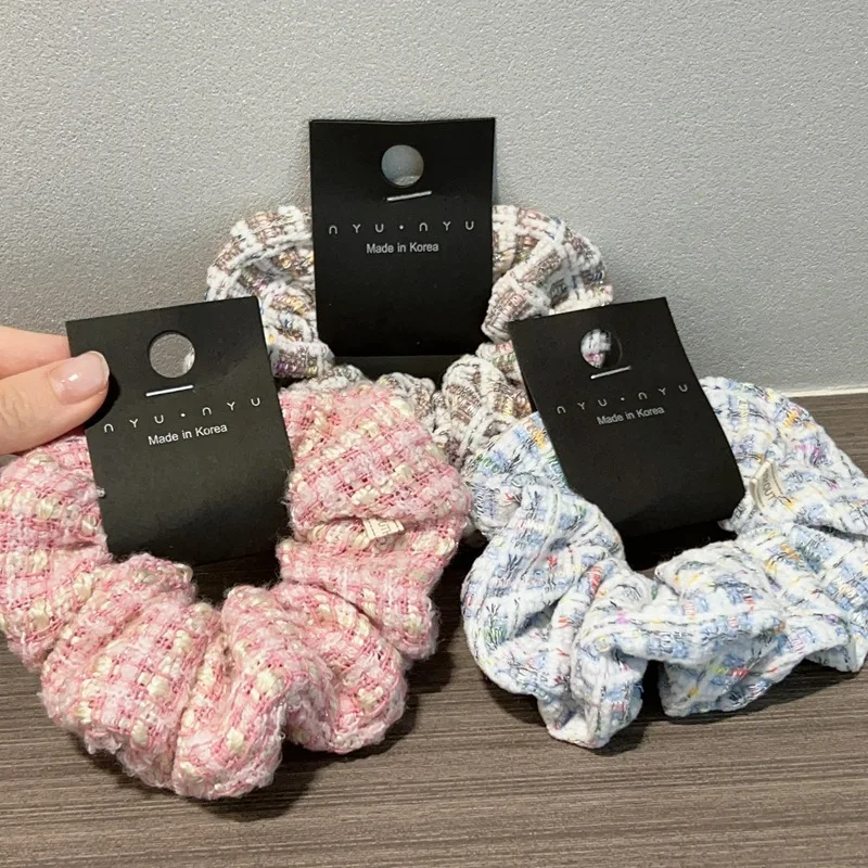 Wholesale Korean New Simple Woven Tweed Small Fragrant Hair Rope Fashion Colofurl Grid Elastic Scrunchie For Woman Girls