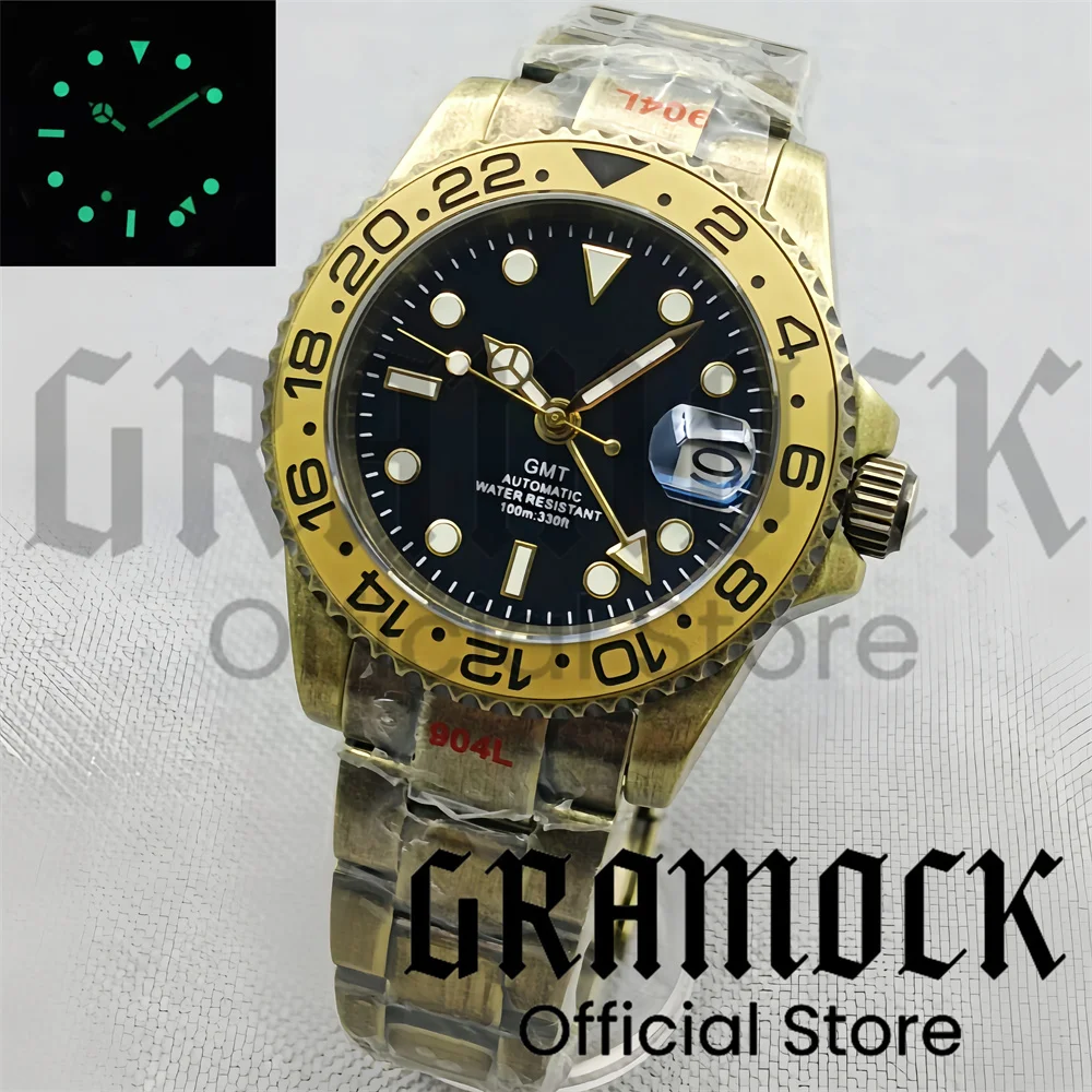 Gramock 40mm Stainless Steel Bronze Case And Oyster Bracelet With Sapphire Glass Luminous Dial NH34/35 Waterproof Men's Watch