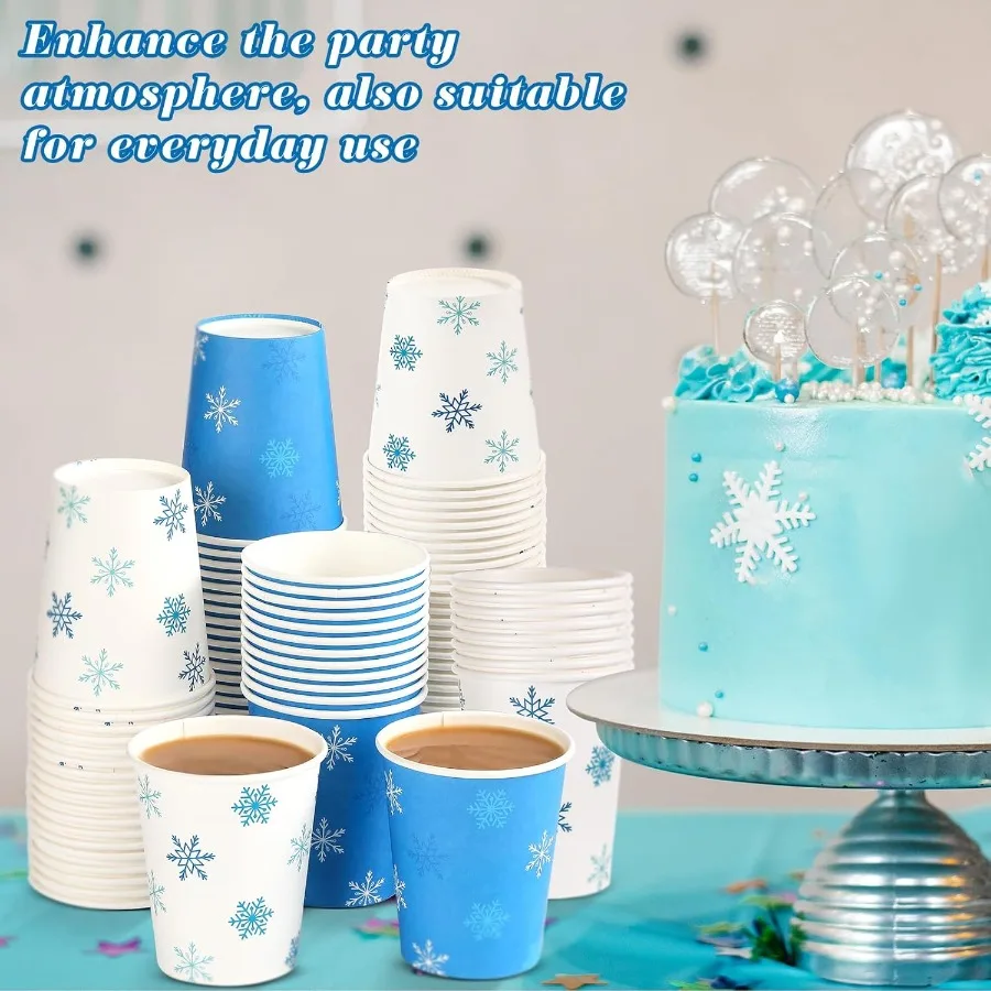 100 Pieces Christmas Paper Cups Xmas Disposable Coffee Snowflake Santa Snowman Elk Lights Cups 9 Ounce Drinking Tea Paper for D