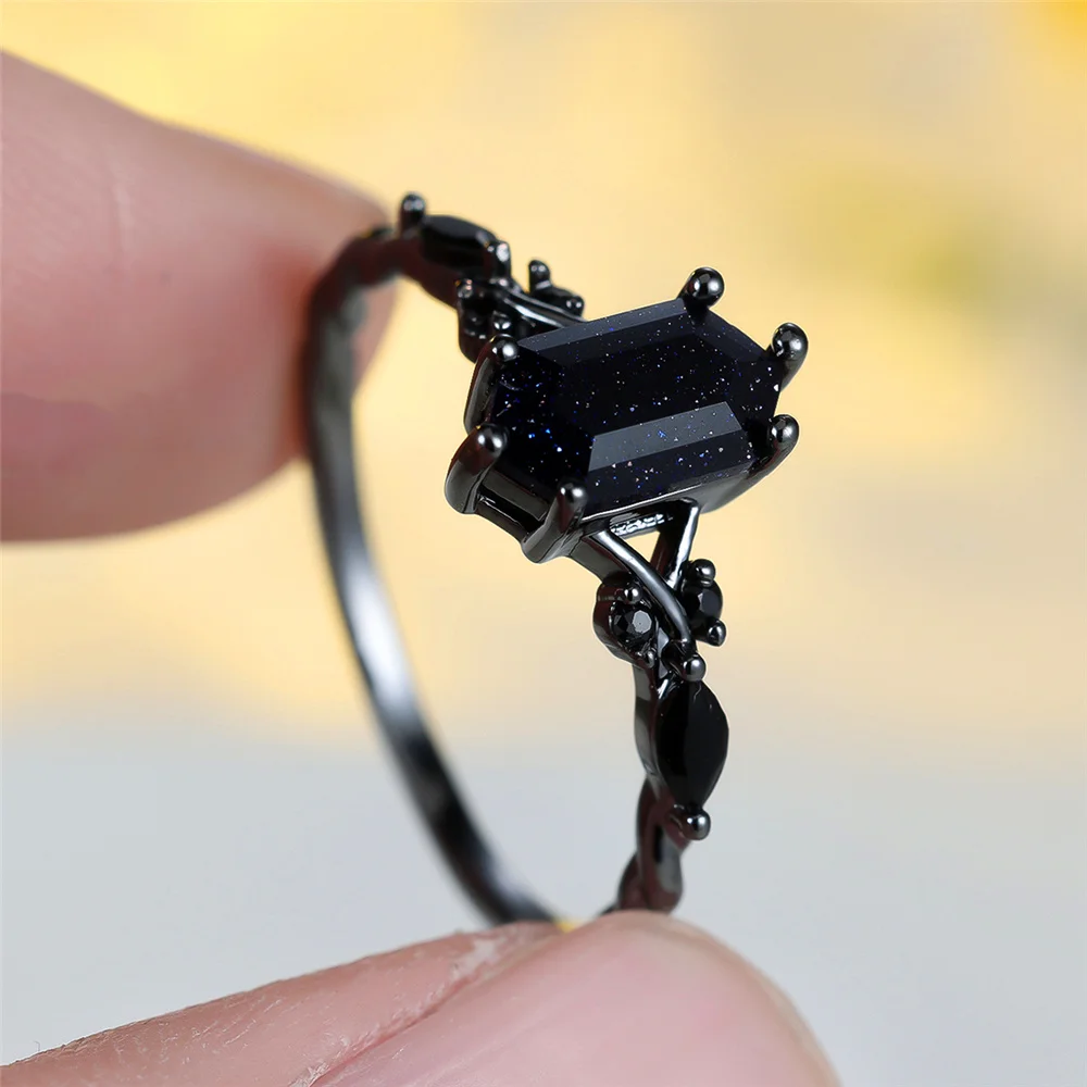 Luxury Female Zircon Stone Black Gold Color Wedding Jewelry Promise Love Engagement Rings For Women