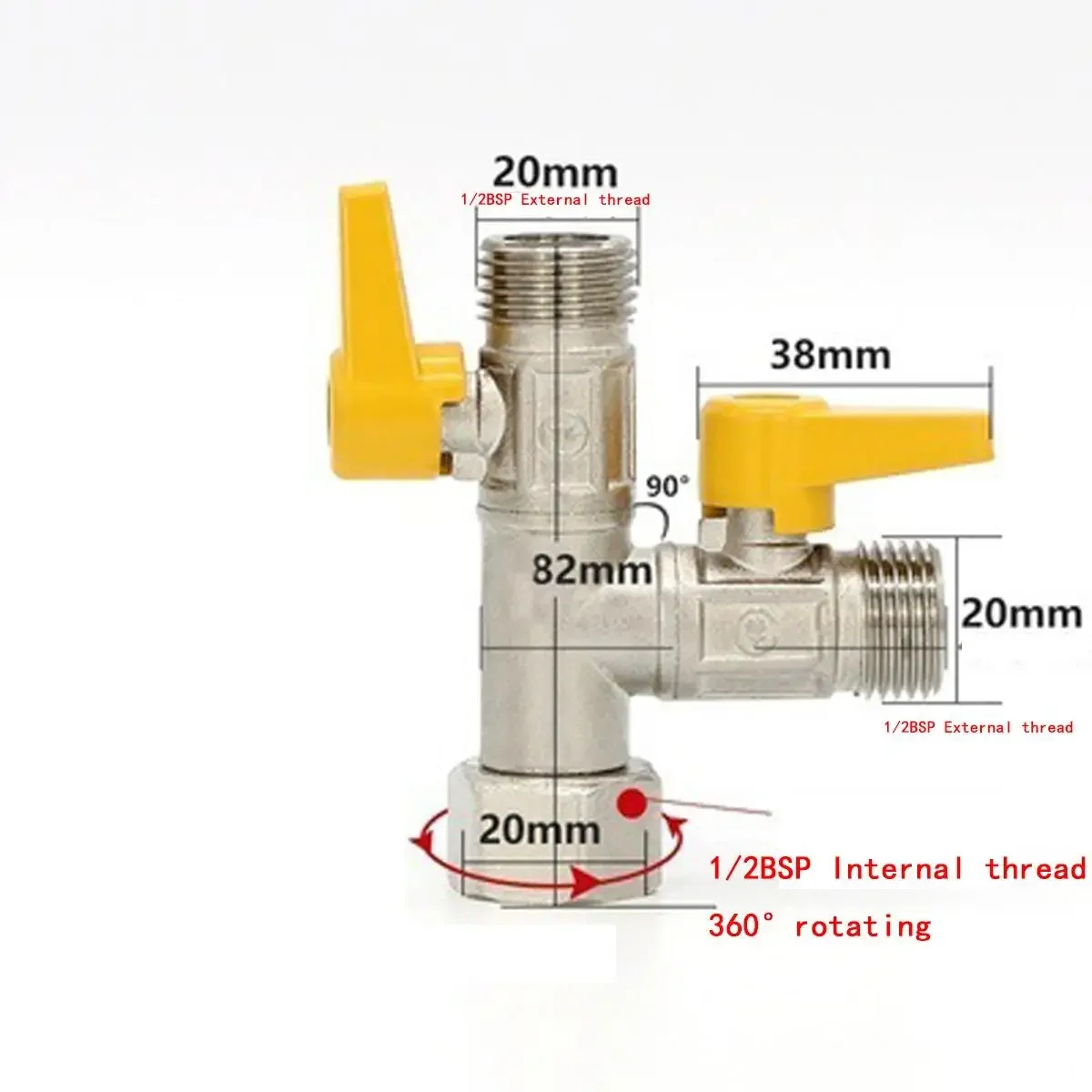 DN15 Tee Type Shape Natural Gas Valve Hot Water Ball Rotatable Interface Combinations Home Garden