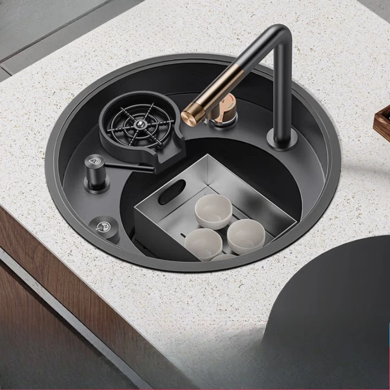 Round Sink Invisible Kitchen Concealed Sink, Cup Washer Small Sink Undercounter Basin, No Faucet