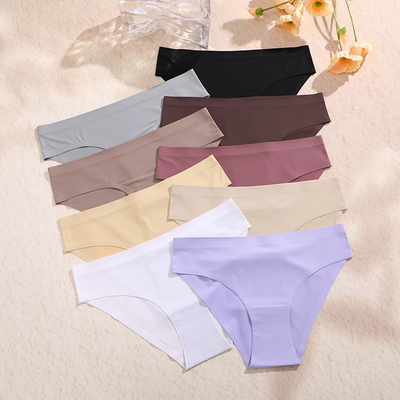 6PCS Women Seamless Panties Ice Silk Ultra Thin Briefs Female Soft Underwear Ladies Low Rise Sexy Lingerie High Elastic Panties