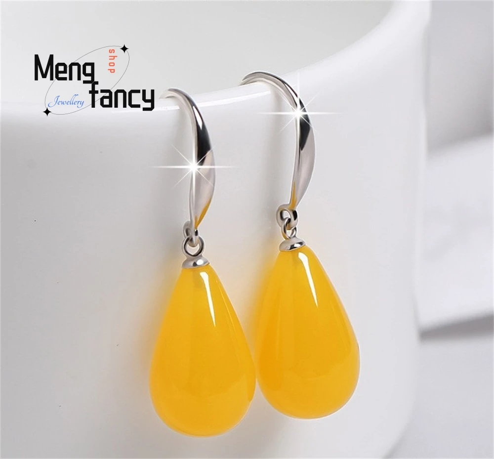 أقراط كهرمان، أقراط كهرمانية من الذهب عيار 18 قيراط، أقراط من الفضة عيار 925 على شكل دجاجة كلاسيكية باللون الأصفر الدهون للنساء أنيقة ورائعة #4