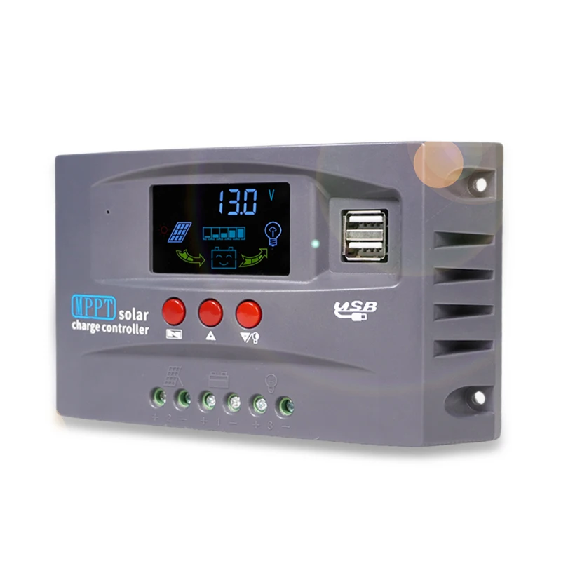 MPPT Solar Controller 10A 20A 30A Solar Charge Controller Smart Mini Photovoltaic Charger Voltage Regulator Color LED Screen USB