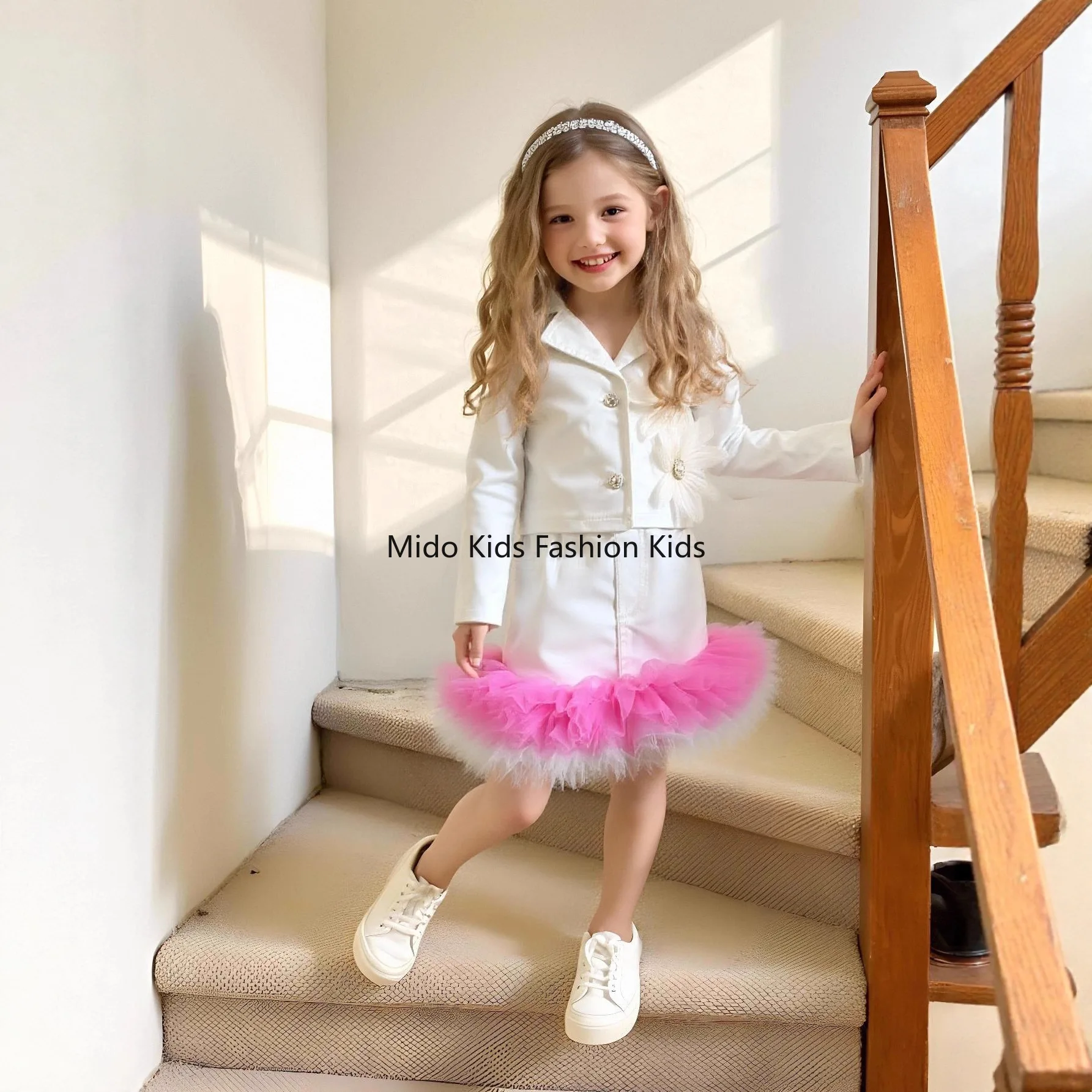 

Костюм с длинными рукавами для девочек из Европы и США, сетчатая юбка, новое детское платье из двух предметов, осенний костюм 90-130 см