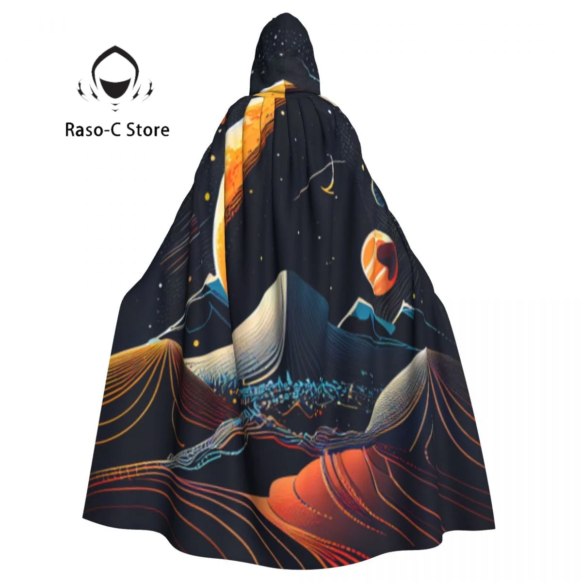 

Hooded Cloak Unisex Cloak with Hood Abstract Retro Moon Landscape Cloak Vampire Witch Cape Cosplay Costume