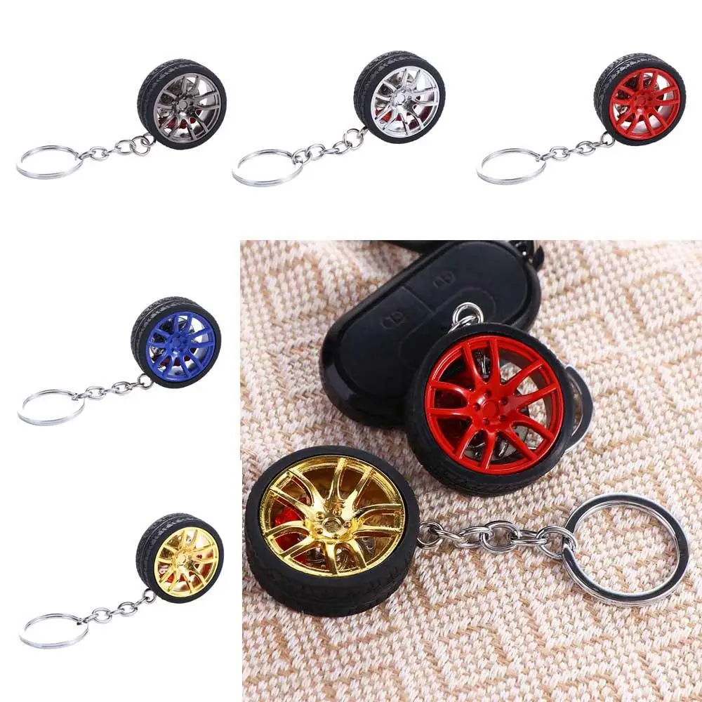 Simulation Tire Car Wheel Keychain Alloy Wheel Rim with Brake Disc Rubber Tire Keyring Simulation 3D Tire Silicone