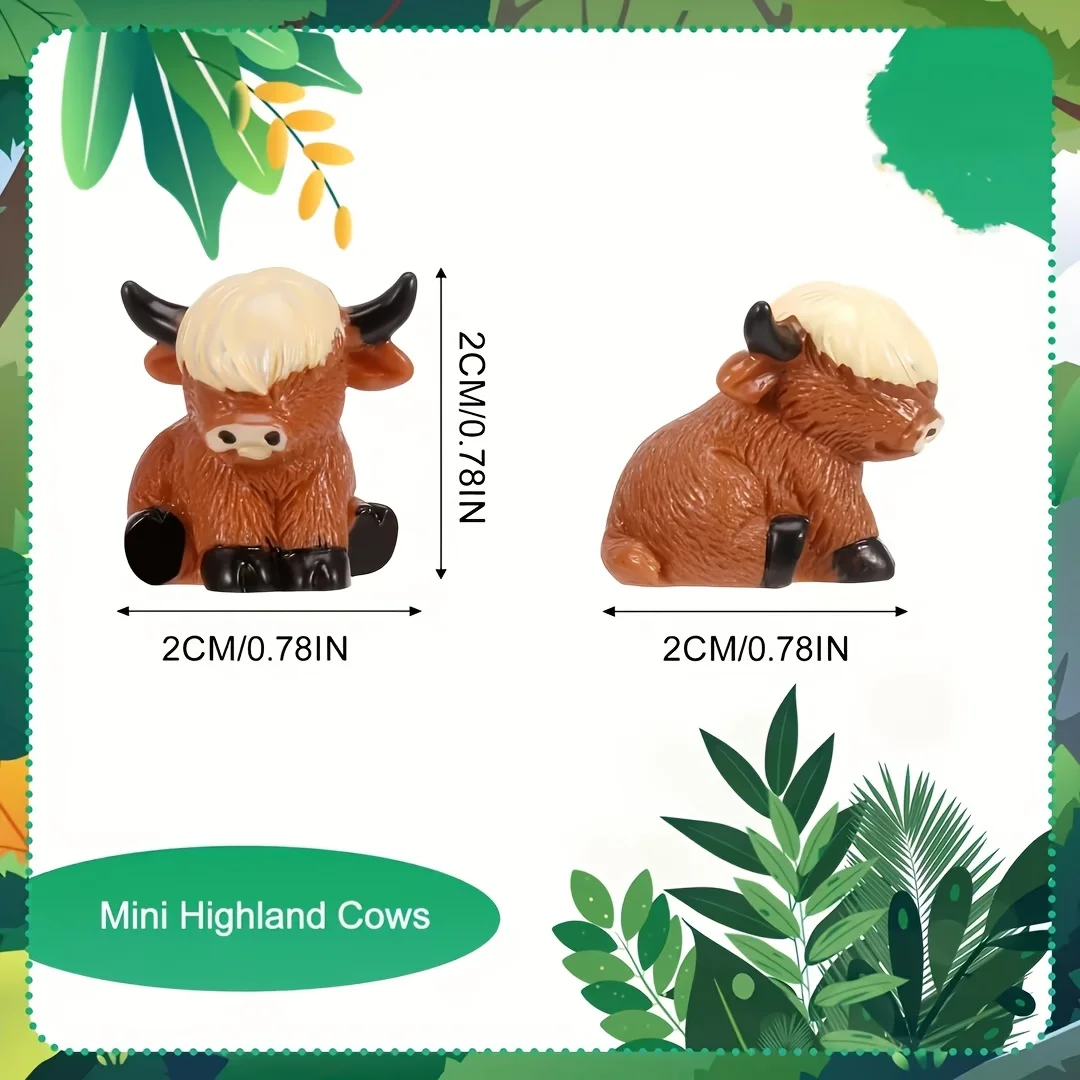 10/20PCS Cute Mini Highland Cow Figures Resin Highland Cattle Ornament DIY Terrarium Desktop Decor Gift