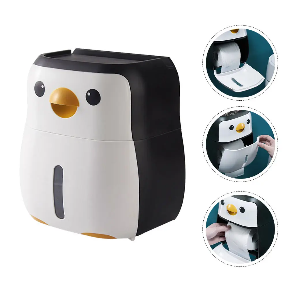 

Bathroom Tissue Box Lovely Waterproof Roll Paper Holder Black White Multi-Purpose Easy Clean Anti-Drop