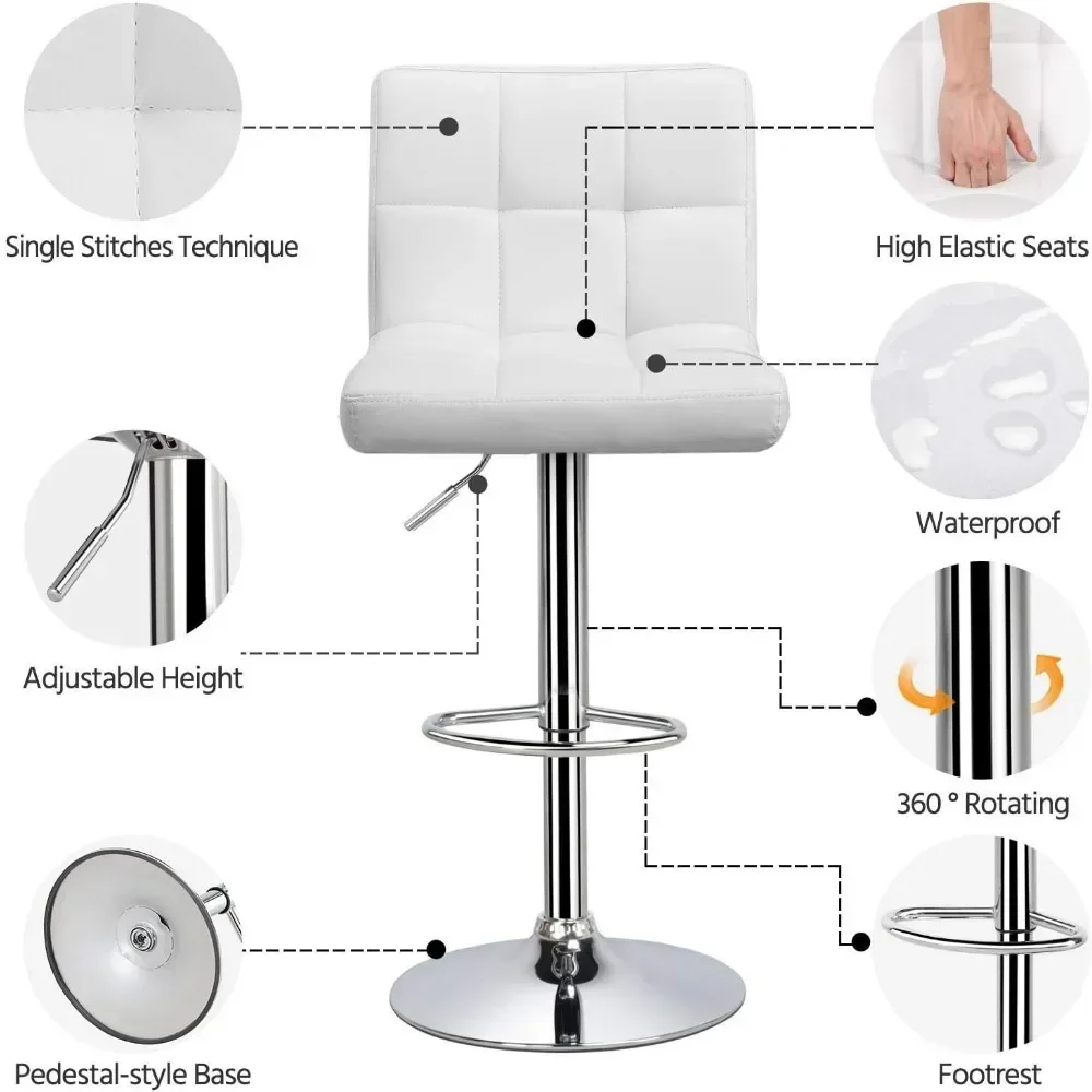 Ensemble de 2 tabourets de bar à percussion réglables en cuir PU, tabouret de bar hydraulique sans bras, chaises d'îlot de cuisine