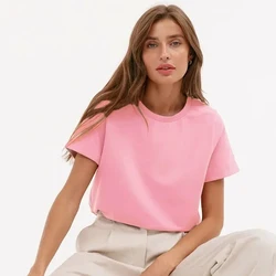 2024 Summer Women Versatile Leisure Daily Tops Lady Korean Version Loose T-Shirts Female Basic Solid Color Short Sleeve Clothes