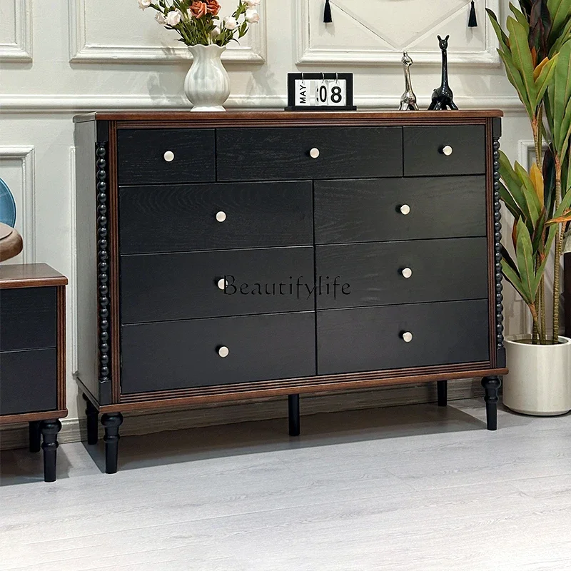 

yj19 French Retro Solid Wood Nine-Drawer Cabinet for Bedroom and Living Room Wall-Mounted Storage Cabinet