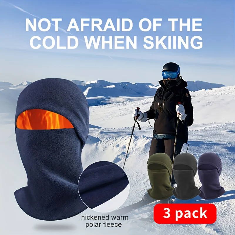 3 Stück Winter-Sturmhaube, winddicht, verdicktes Polar-Fleece, Radfahren, Skimaske, Anti-Kälte, Thermo, Wandern, Laufen, Halswärmer, Gesichtsbedeckung