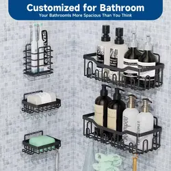 Adhesive Shower Caddy No Drilling Pack of 6 Bath Organizers With Large Capacity Wall Mounting Stainless Steel for Bathroom