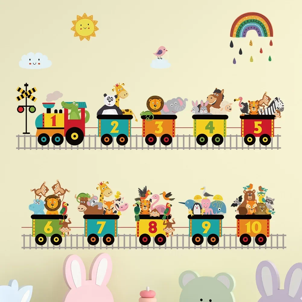 Cartoon Train Animal Car Traffic Transport Wall Sticker PVC Rainbow Balloon Wall Decals for Nursery Kids Living Room Decors