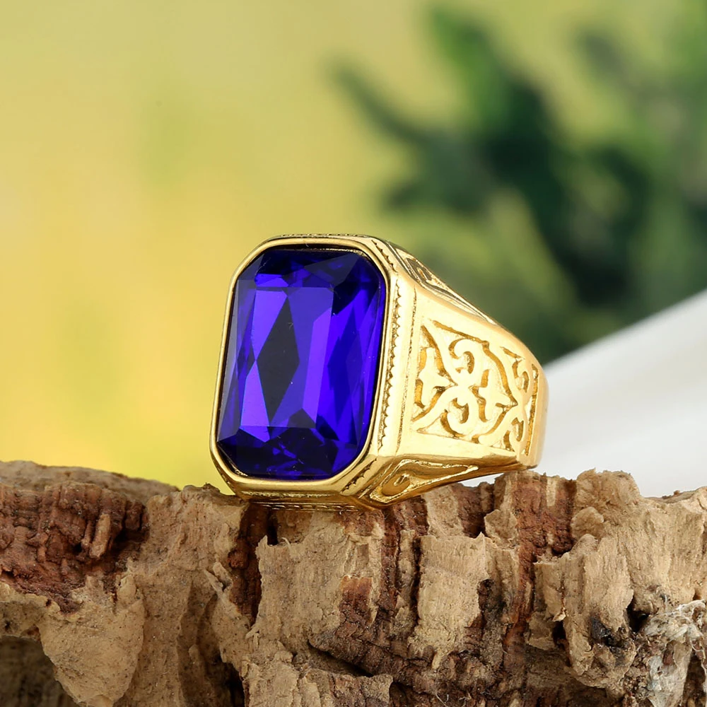 Punk Hip Hop Rock Blue Black Red Stone Rings Men Women Fashion Geometric Shape Anniversary Party Wedding Luxury Jewelry Gift