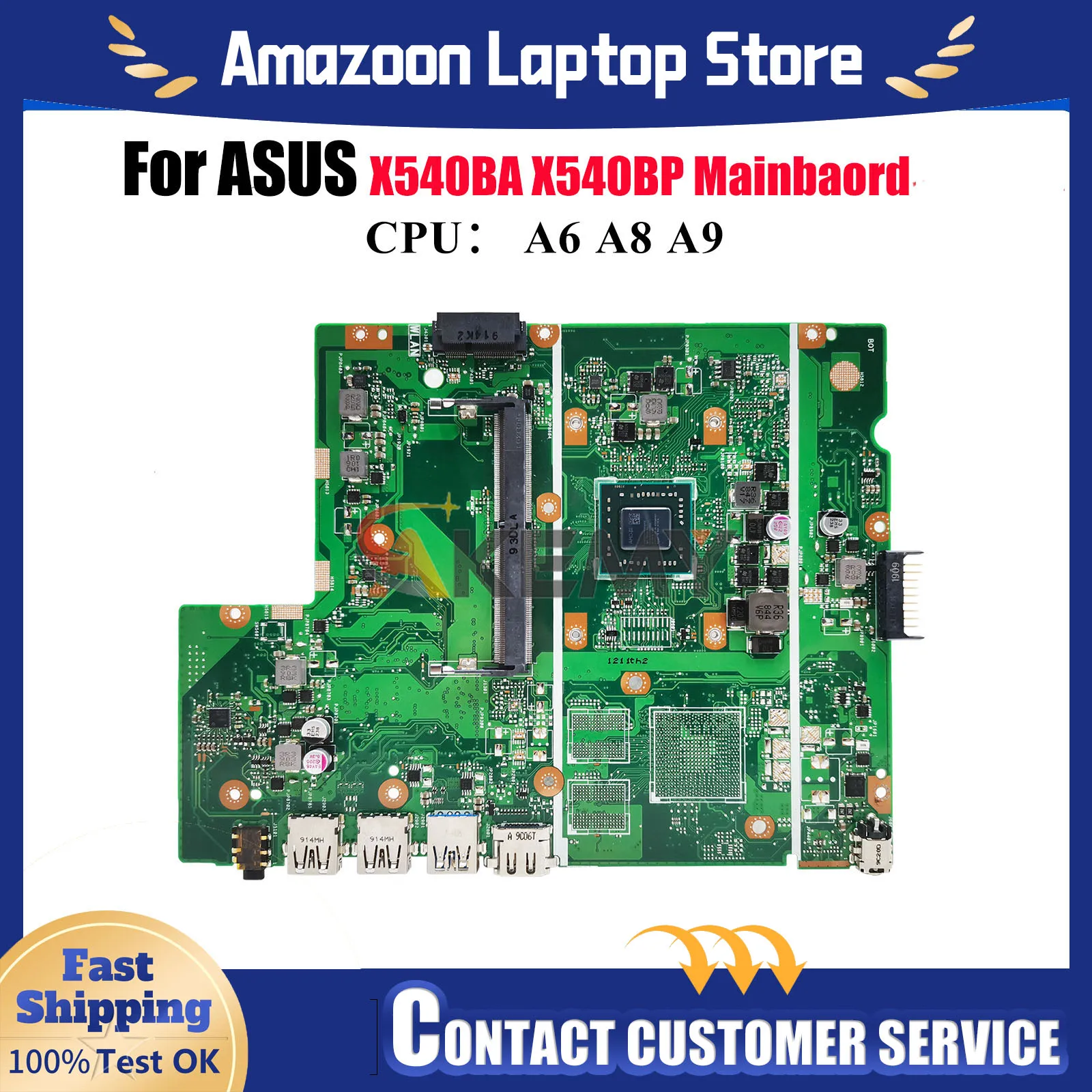 

X540BP Laptop Motherboard For ASUS VivoBook X540BA R540B D540B X540BP X540B F540B A540B Notebook Mainboard With A6 A8 A9 CPU stk