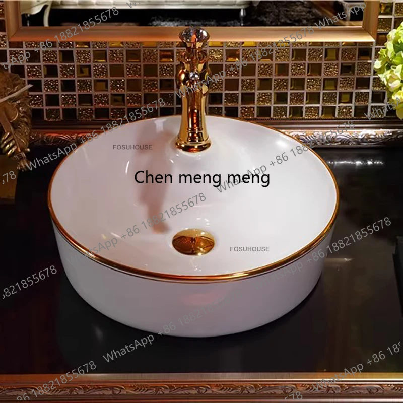 

Европейские керамические раковины для ванной комнаты, одинарные раковины для балкона, аксессуары для домашней ванной, кухонные мойки, раковины в скандинавском стиле с золотым ободком