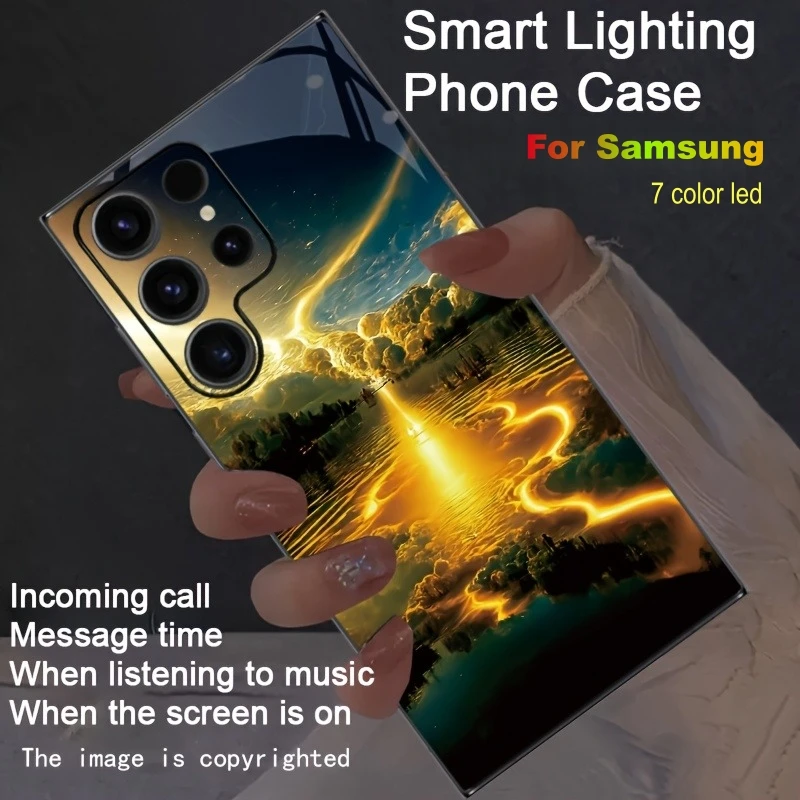 

Golden River Waterfall Luminous Phone Shell Cover For Samsung A15 A16 S26 S25 Ultra S24 S23 S22 Plus S21 LED Phone Case Glow