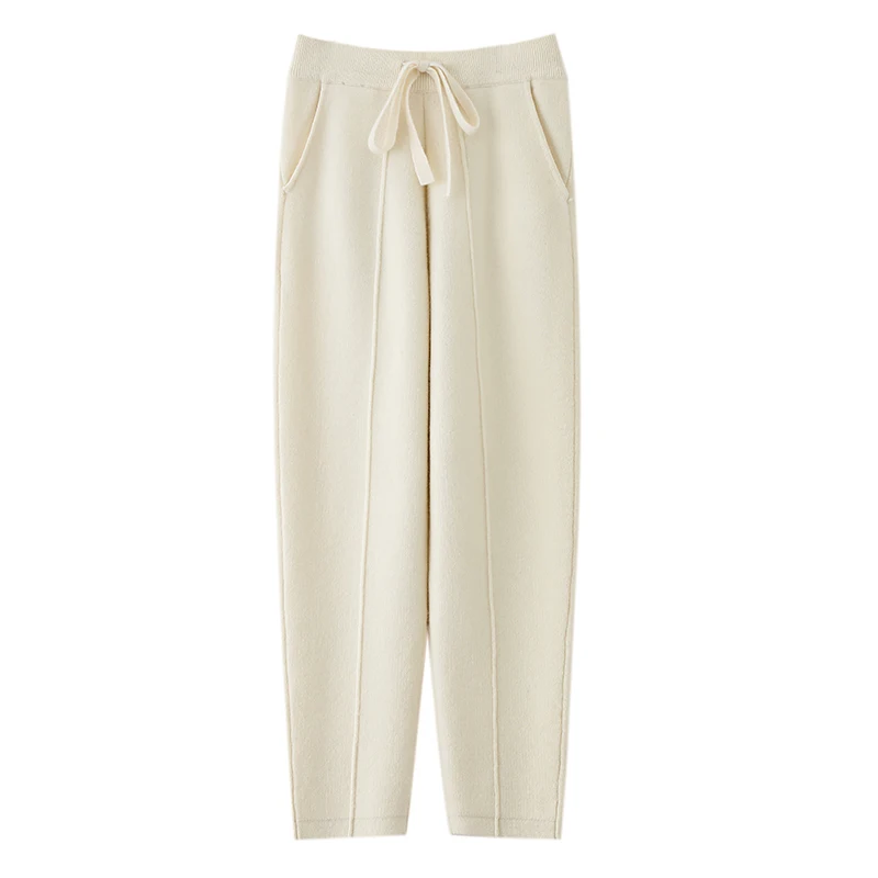100% merino wool women's knitted trousers, popular, fashionable, warm, small-leg pants, 2024 autumn and winter new style
