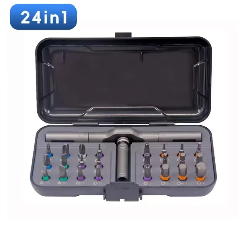 24-in-1 magnetische schroevendraaierset Magnetische compacte en draagbare ratelschroevendraaier met omkeerbare aandrijfhandgreep met hoog koppel