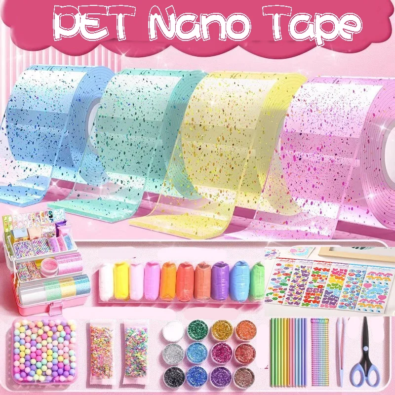 PET Nano Tape Putty with Music Bubble Blowing Double Sided Adhesive Stress Relief Toy Stretchable Glue for Kids Adults DIY Fun