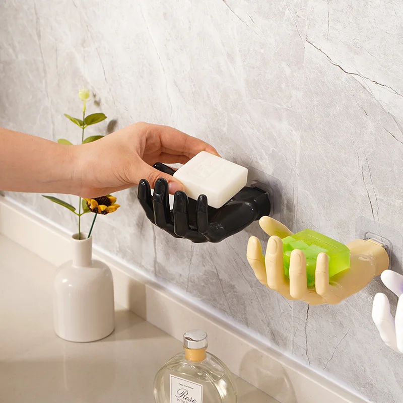 Funny Palm Up Hook Soap Holder Finger Hand Shape Design Wall Hanger Hooks Bathroom Storage Display Rack Decor Home Organization