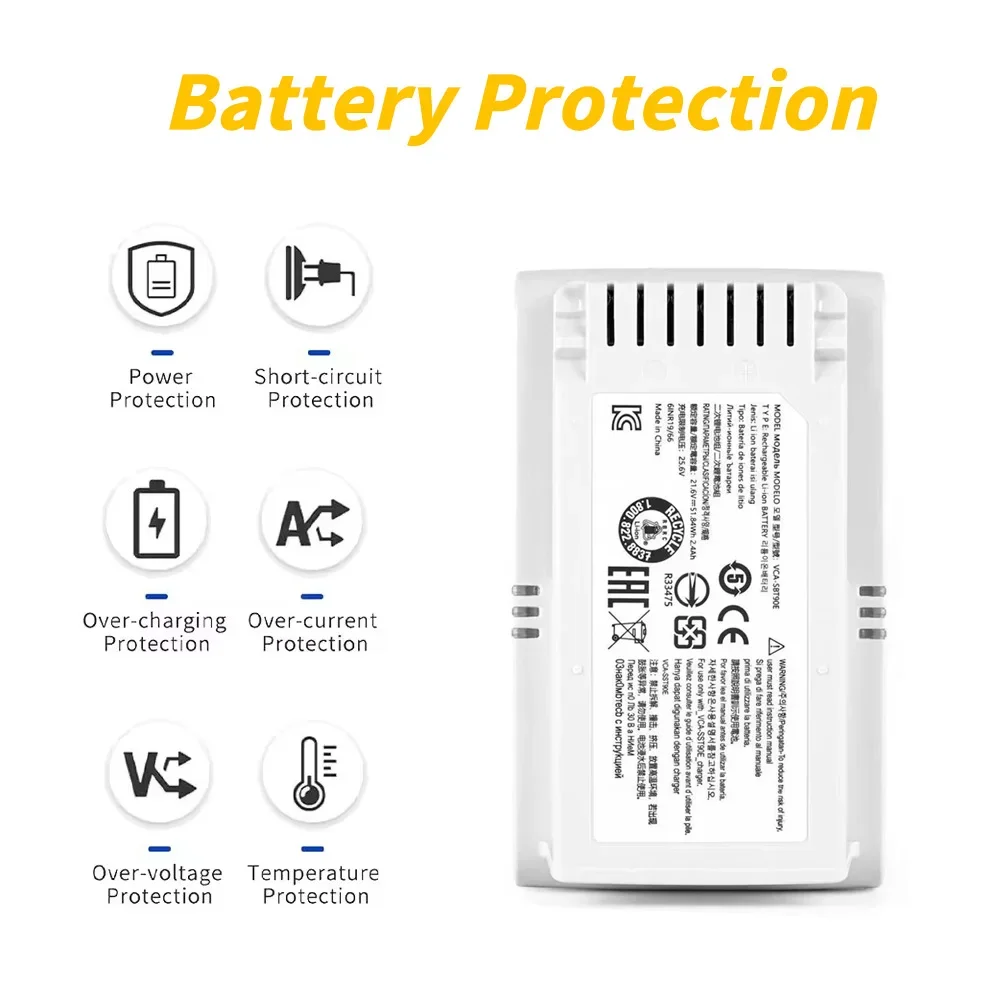 Vacuum Cleaner Battery 2400mAh 21.6V DJ96-00221A, VCA-SBT90, VCA-SBT90E for Samsung Jet 75, Jet 90, Jet75, Jet90, VS70, VS9000