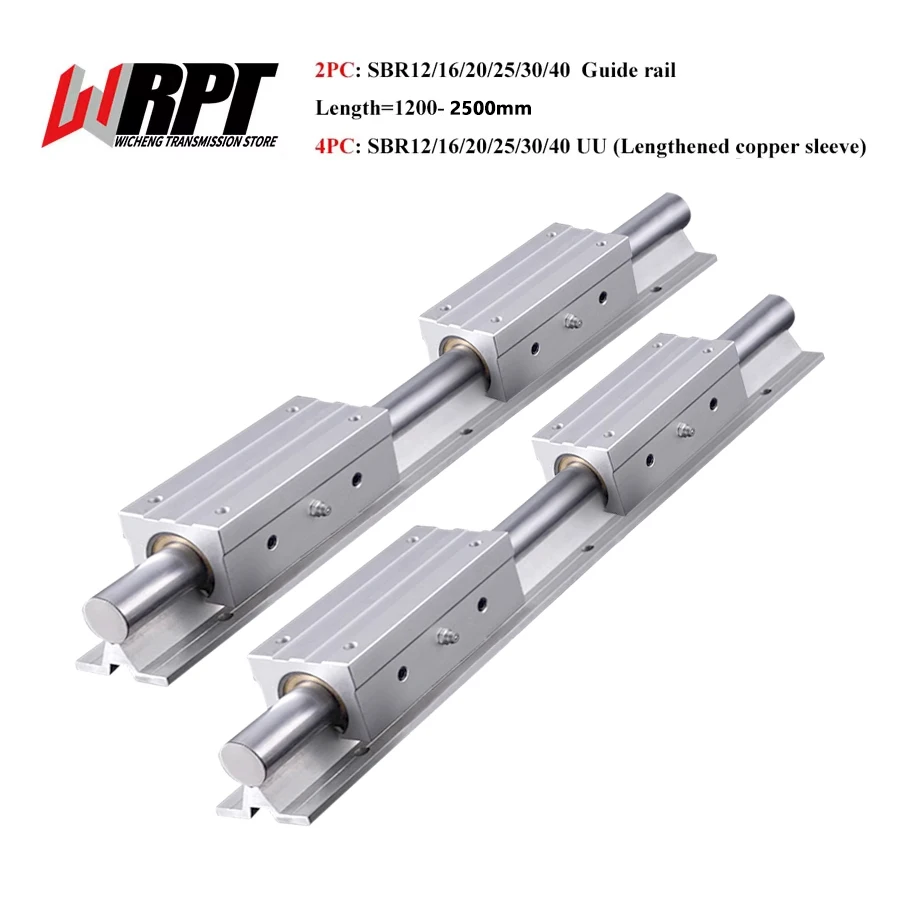 Linear Guide 2PCS SBR12 16 20 25 30 35 40 50 Length 1200-2500mm 4PC SBR12-50LUU Lengthened copper sleeve Slider 3D Printer Parts