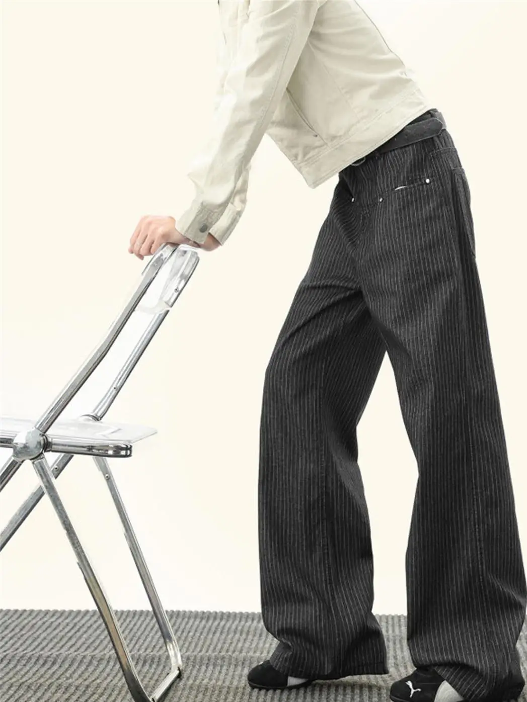 

Мужские повседневные брюки American Sle с драпировкой в вертикальную полоску, свободные брюки High Street, модный дизайн, Cleanfit