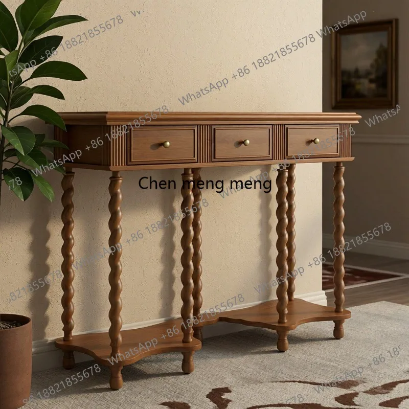 French retro solid wood entrance table partition entrance table twist leg decorative end view table