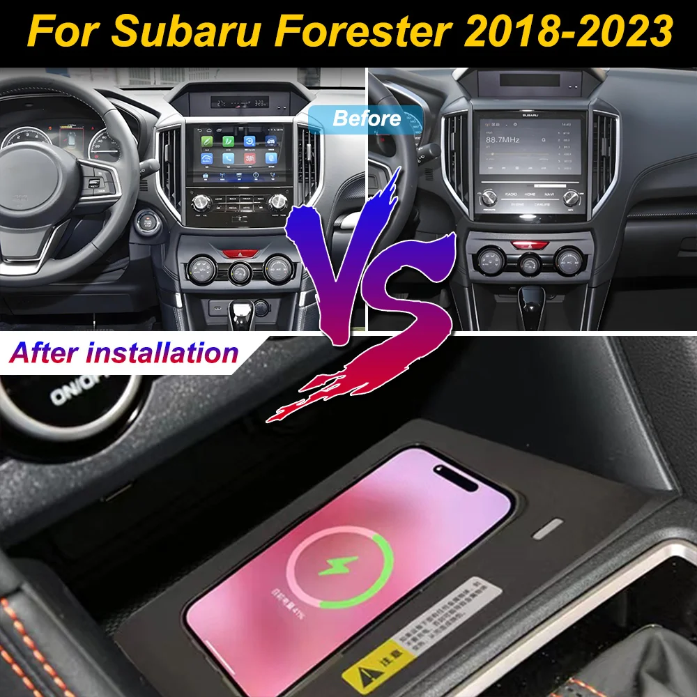 2 Din for Subaru Forester 2018-2023 Car Wireless Mobile Phone Charger Center Console Storage 18W iphone fast charge plate holder