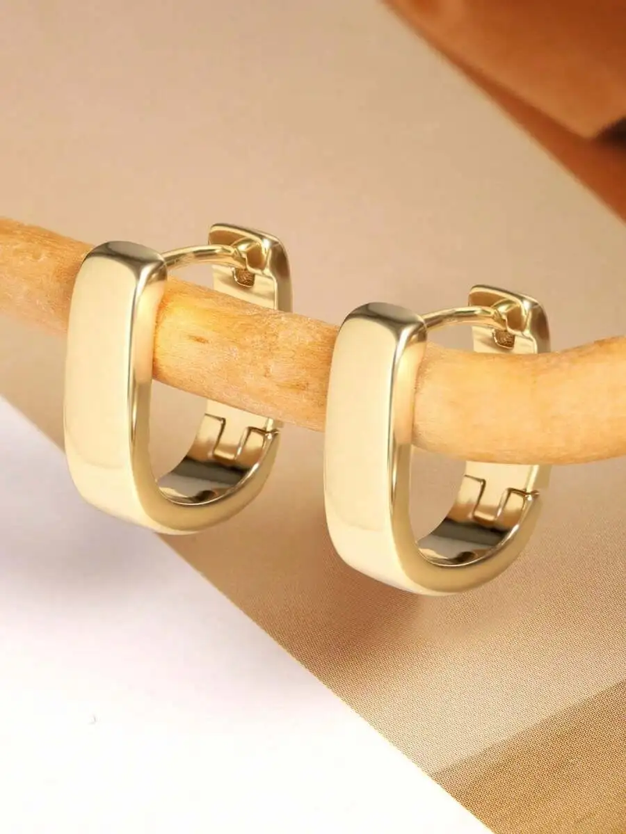 

Chunky U-Shaped Hoop Earrings, Simple Oval Geometric Earrings For Women