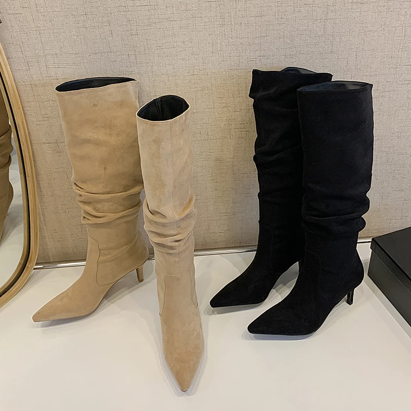 JOZHAMTA Size 34-39 Women Knee Boots Suede Sexy Thin High Heels Shoes For Women Long Boots Winter 2023 Fashion Casual Office