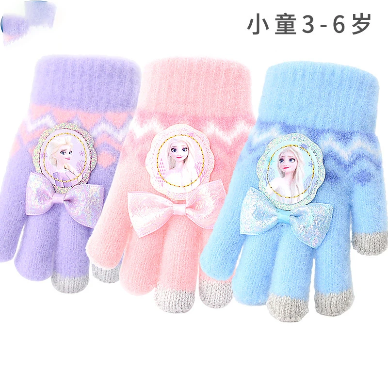 

New Cartoon For Elsa Princess Gloves Five-Finger Children's Gloves Winter Warmth Girls' Toddler Separate-Finger Cute Gift