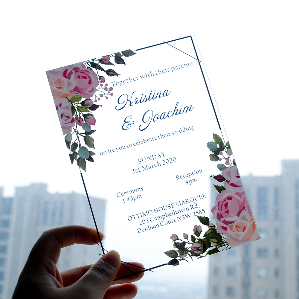 Thick Acrylic Wedding Invitation Card, Customized Print, Any Language Available, Arabic, Hebrew, Any Language, 2mm, 10Pcs