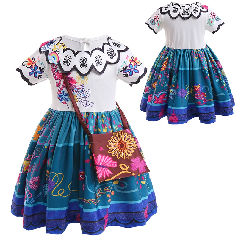 

Magic House Girl Colorful Dress Children's Party Dress Blue Orange Purple Cosplay Dress With Bag Kids Dressing Costumes 90-130