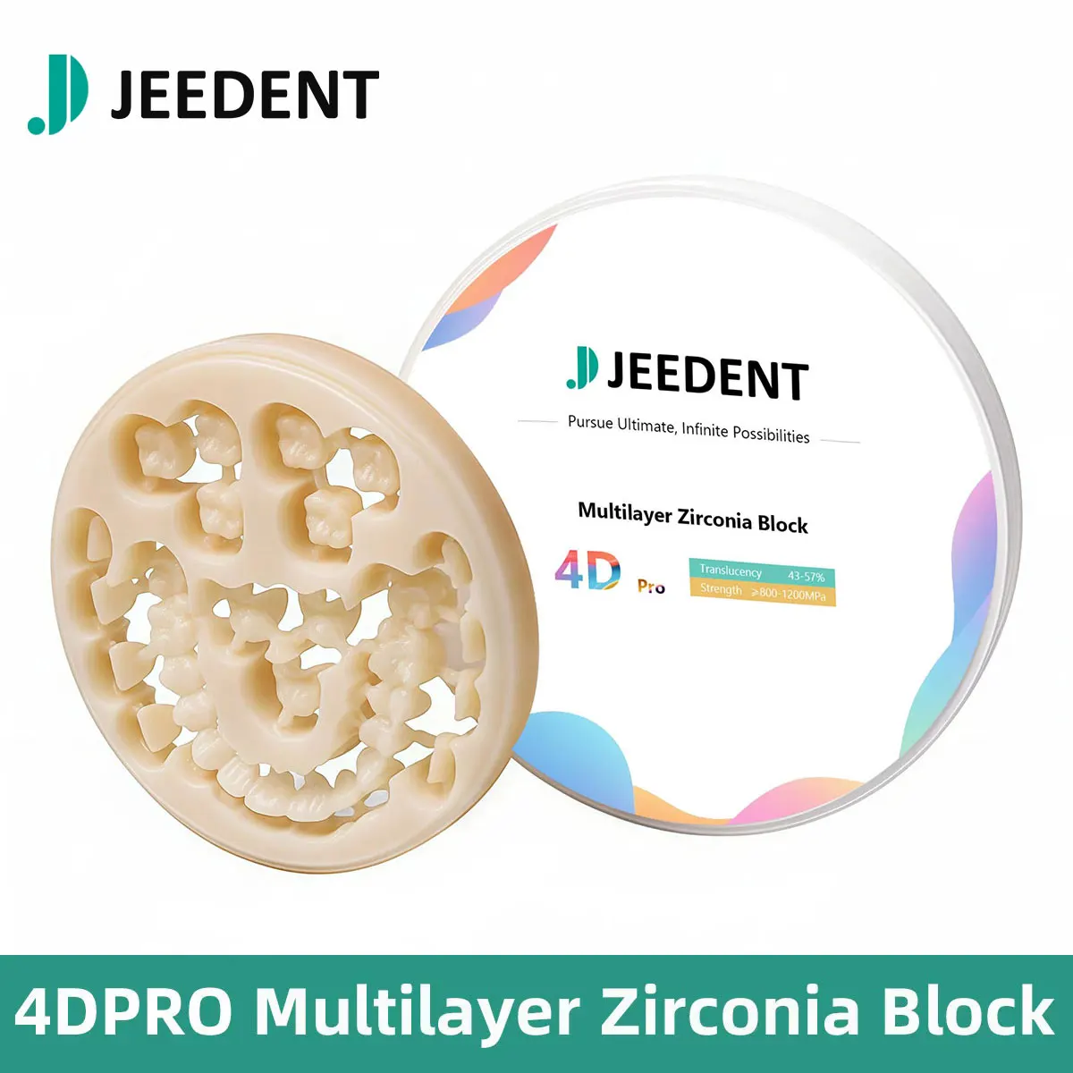 JEEDENT 4DPRO Pre-shaded Multilayer Zirconia Blocks 98mm Natural Translucent CAD CAM Dental Crown Bridge Lab Restoration Blank
