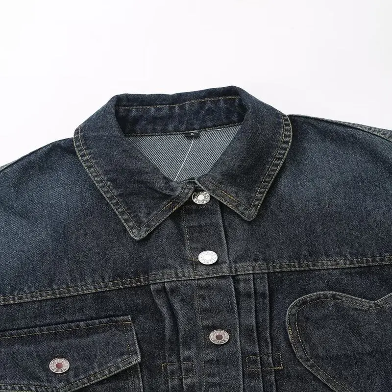 

Spring New Arrival Women's Loose Versatile Heart ket Denim Jaet ort Outerwear Faionable Casual Sle 2024