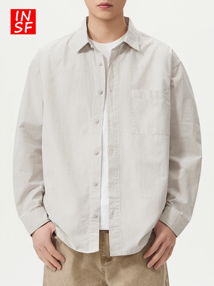 

Мужская рубашка в американском стиле, свободного кроя, с длинным рукавом, новинка 2026 года, весенняя модная повседневная рубашка-куртка с воротником, классическая хлопковая