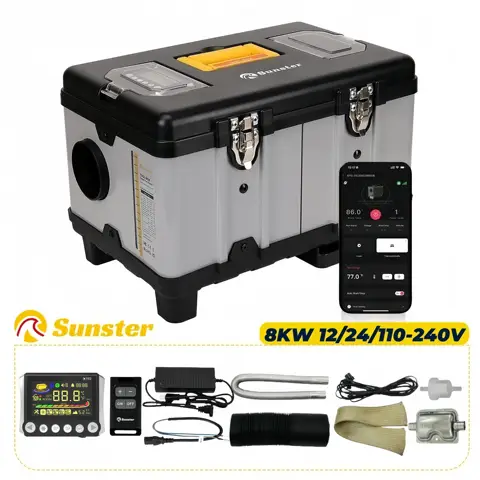 Chauffage d'air Diesel TB10 8KW 12V/24V/230V, application LCD et Bluetooth avec démarrage automatique, chauffage de stationnement à plaque adaptative pour voiture, camping-car, camping-car