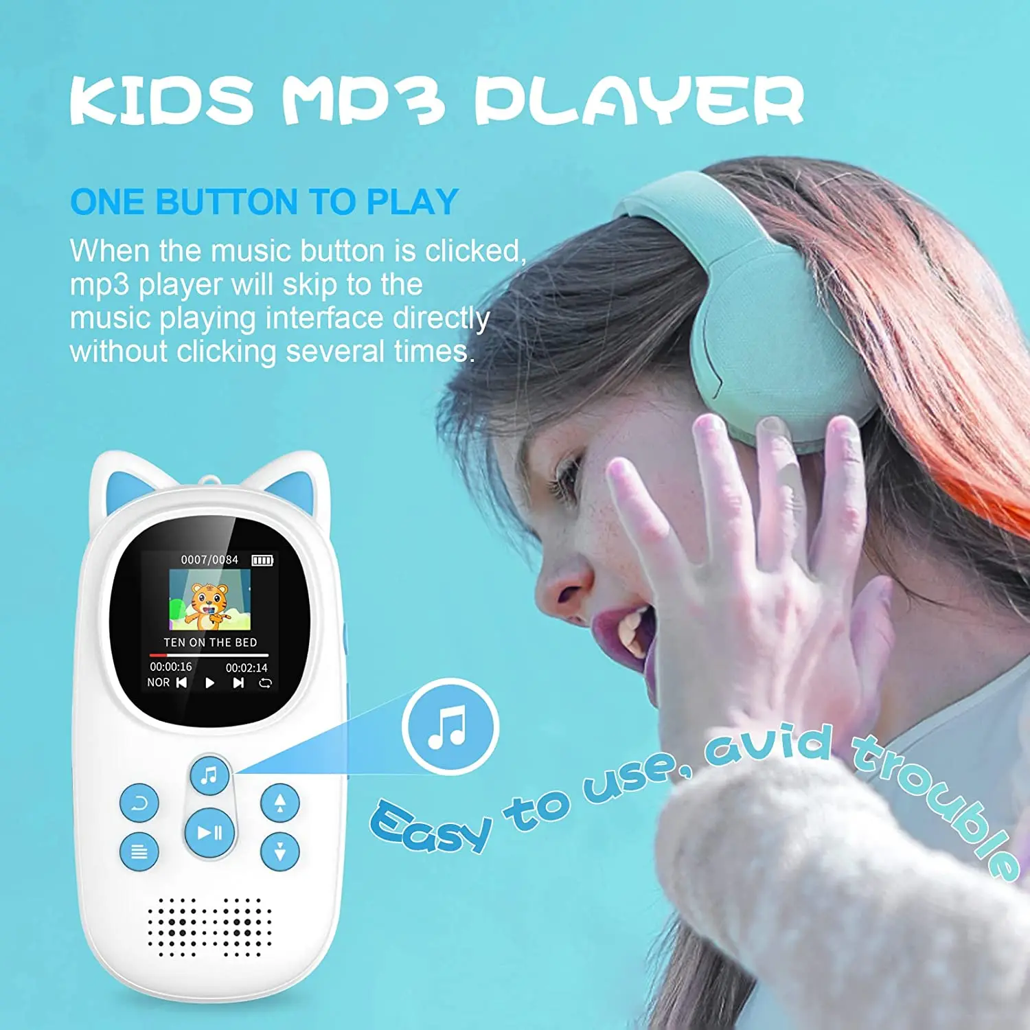 32GB Music MP3 Player for Kids, Cute Cartoon Shape BT 5.0 Music MP3 Player with Speaker, Support up to 128GB TF card