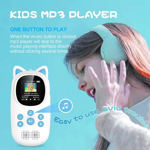 Imagen 2 del producto Reproductor de MP3 de música de 32 GB para niños, reproductor de MP3 de música BT 5.0 con forma de dibujos animados lindo con altavoz, compatible con tarjeta TF de hasta 128 GB