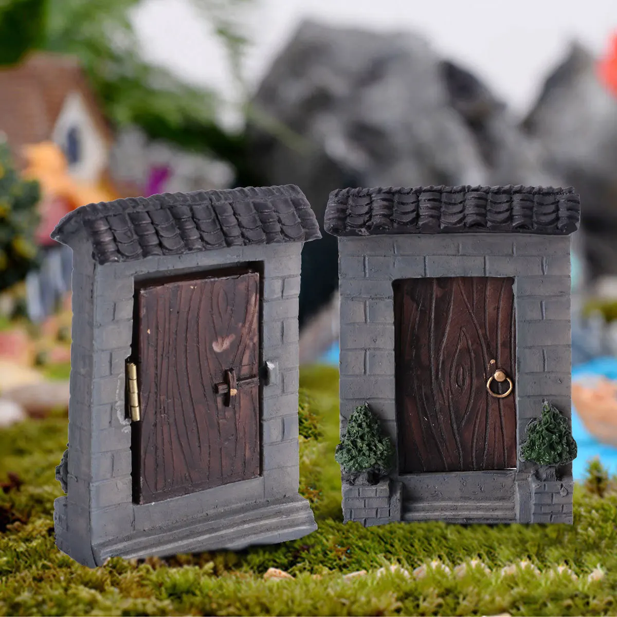 

2Pcs Miniature Door Adornment Simulation Patio Door High Simulation Design Durable Resin Creative Mini Home Adornment Perfect